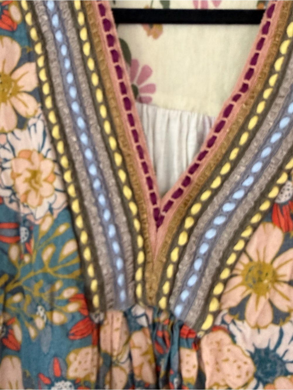 Bl^nk London x Anthropologie STEPHANIE medium Yellow Blue Floral V-Neck Top - Picture 7 of 13